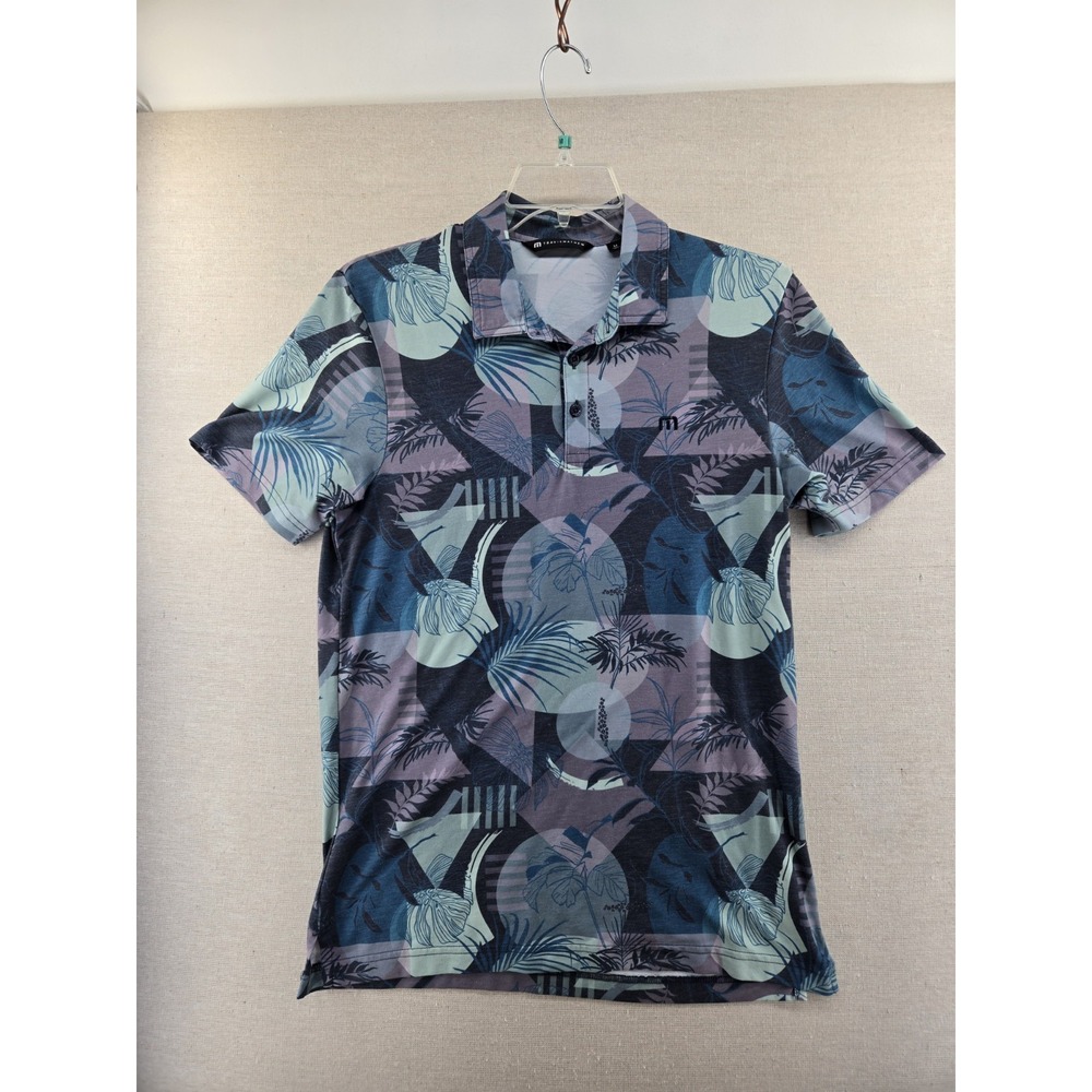 Travis Mathew Polo Shirt Mens Small Blue Tropical Golf The Valley Club 1MAB032